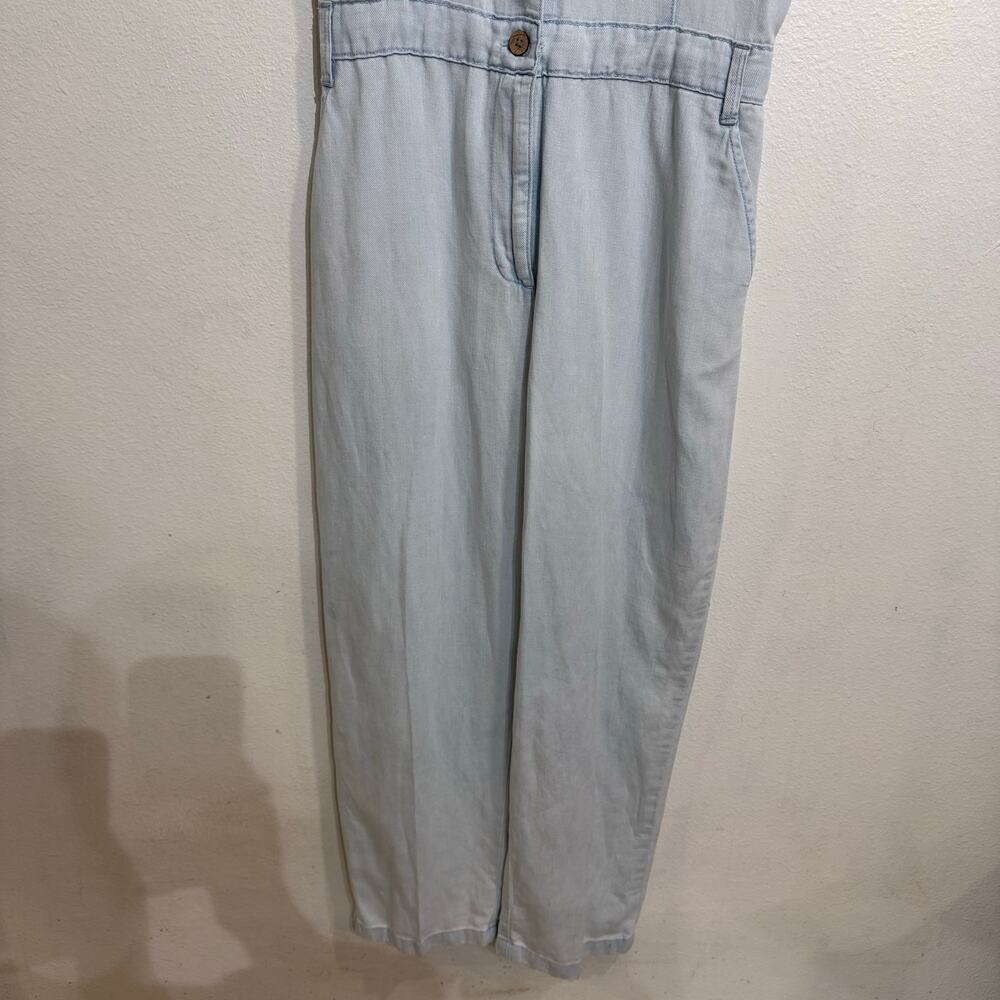 Zara Light Wash Denim Utility Jumpsuit Short Sleeve Button Front Sz M - Picture 4 of 9